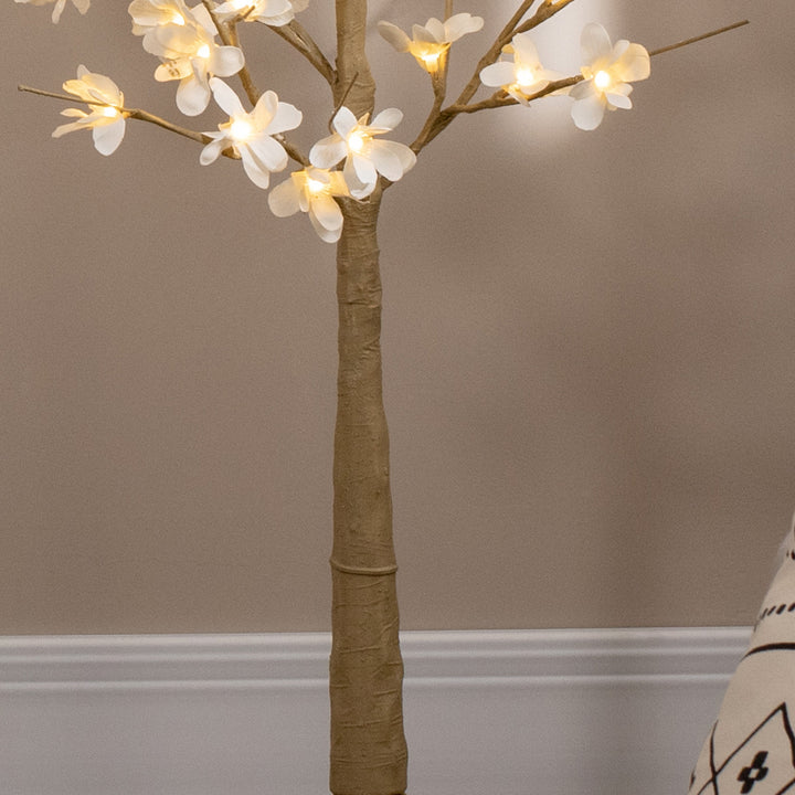 Árvore Cerejeira Altura 120 com 48 Luzes LED IP44 em Branco Quente Ramos Flexíveis e Base de Candeeiro Árvore de Decoração de Natal para Interiores 18x18x120cm Cáqui