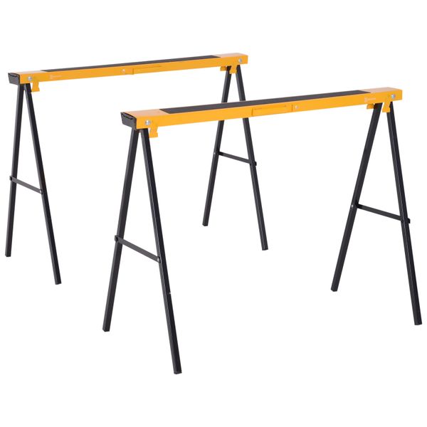 Cavalete de Serra com Patas Dobráveis Cavalete Metálico 2 Peças com Asa Tapete Antiderrapante Máx. 250kg Aço