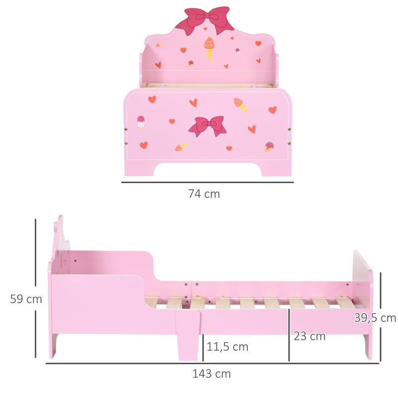 Cama para Crianças de 3-6 Anos 143x74x59cm Cama Infantil de Madeira com Barreiras de Proteção Carga Máxima 80kg Rosa