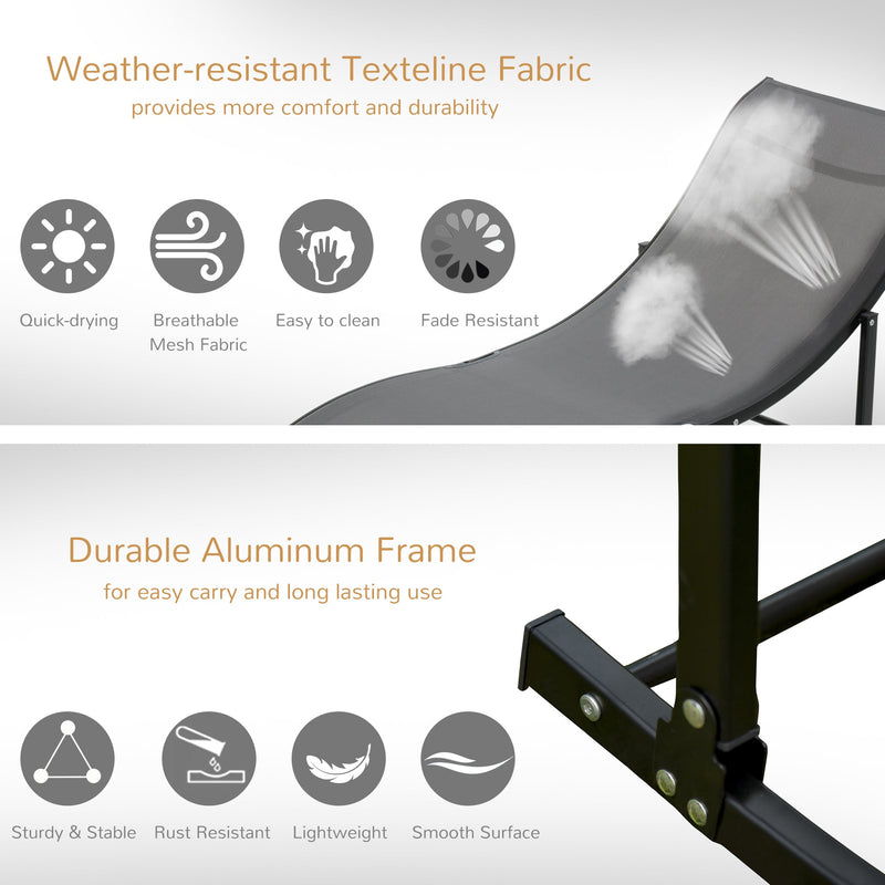 Conjunto 2 Espreguiçadeiras Ergonômicas Dobráveis ??em Forma de S com Estrutura de Alumínio Textilene para Piscina Pátio Jardim e Varanda 165x61x63cm Cinza
