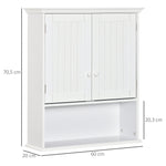 Armário Casa de Banho com 2 Portas Prateleira Interior Ajustável e Compartimento Aberto Móvel Auxiliar Suspenso Multiúso para Cozinha 60x20x70,5cm Branco