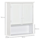 Armário Casa de Banho com 2 Portas Prateleira Interior Ajustável e Compartimento Aberto Móvel Auxiliar Suspenso Multiúso para Cozinha 60x20x70,5cm Branco