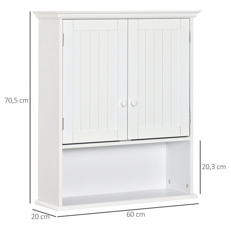 Armário Casa de Banho com 2 Portas Prateleira Interior Ajustável e Compartimento Aberto Móvel Auxiliar Suspenso Multiúso para Cozinha 60x20x70,5cm Branco