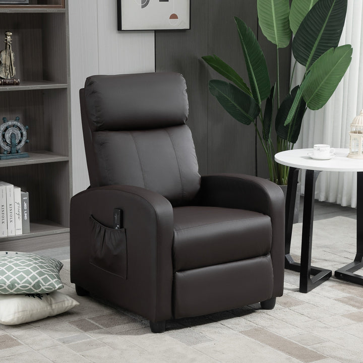 Poltrona de Massagem Poltrona Relax Reinclinável com Controle Remoto 2 Zonas de Massagem 8 Programas 5 Níveis de Intensidade Estofado em PU 68x88x98cm Marrom