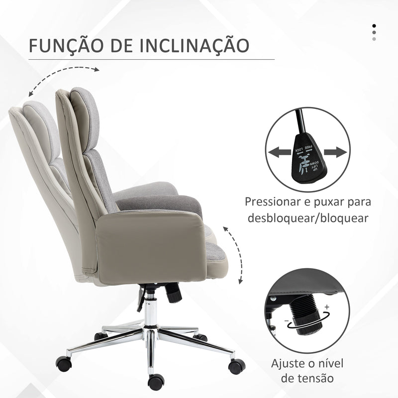 Cadeira de Escritório Operativa Estofada em PU Cadeira de Escritório Giratória com Altura Ajustável e Encosto Alto para Dormitório Estúdio Carga Máxima 120 kg 65x72x108-118 cm Cinza