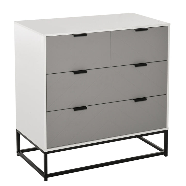 Cômoda tipo aparador com 4 gavetas base elevada e desenho anti derrapante 80x40x79 cm Branco Cinzento e Preto