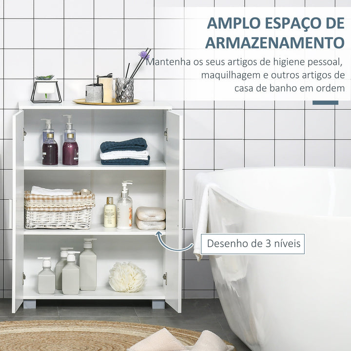 Armário de Casa de Banho com 2 Portas e 2 Prateleiras Ajustáveis em 7 Níveis Móvel Auxiliar de Armazenamento para Sala de Estar Cozinha 60x30x80cm Branco