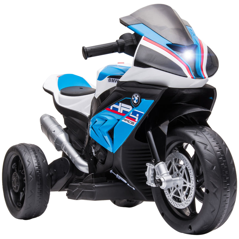 Mota Elétrica BMW HP4 para Crianças Acima de 18 Meses Mota de Bateria 6V com Música USB Velocidade 2,5km/h Avance e Retrocesso Carga Máxima 30kg 82,5x42x54cm Azul