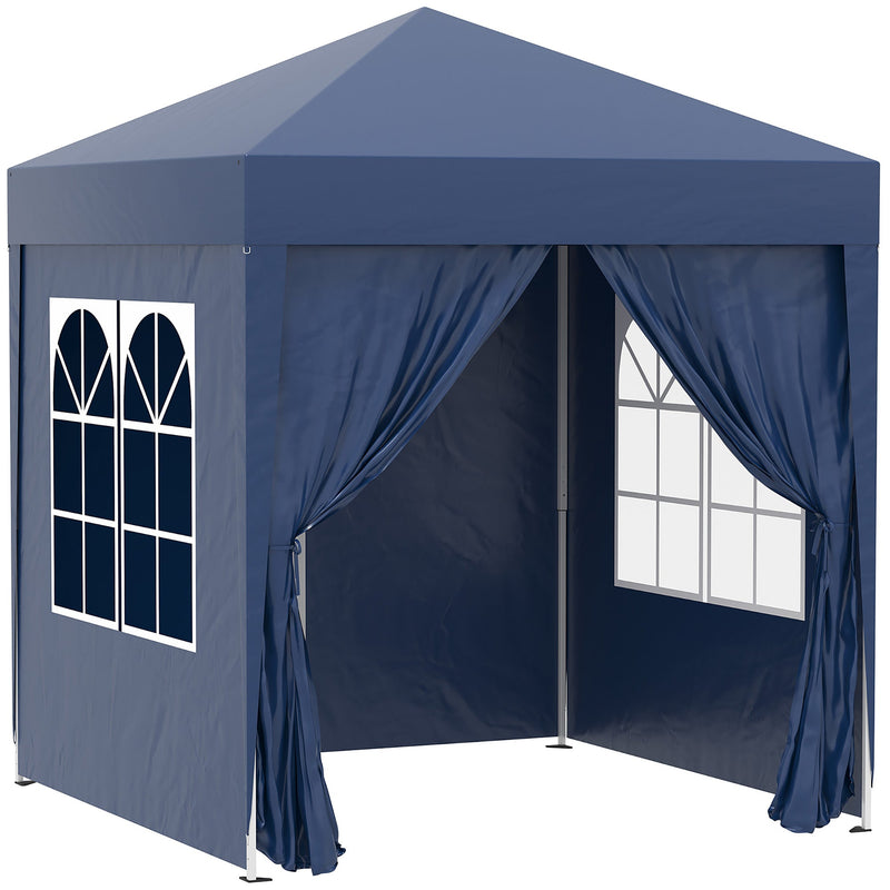 Tenda Dobrável 2x2 Tenda de Jardim com 4 Paredes Laterais Tecido Oxford 2 Portas 2 Janelas e Bolsa de Transporte para Exterior Terraço Campismo Festas Azul