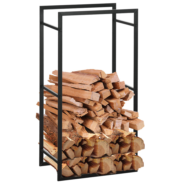 Suporte para Lenha de Metal Prateleira de Armazenamento para Empilhar Troncos Suporte para Lenha Metálico para Interior e Exterior 50x30x100 cm Preto