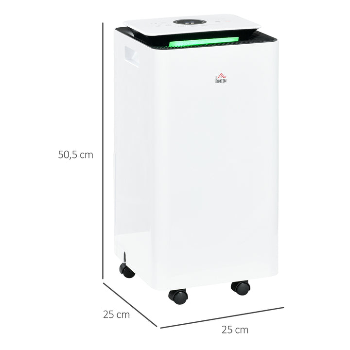 Desumidificador Elétrico 12L/dia Depósito de Água 2,5L Desumidificador de Ar Silencioso com 5 Modos 2 Velocidades Ecrã LED e Temporizador para Dormitórios Sala de Estar 25x25x50,5 cm Branco