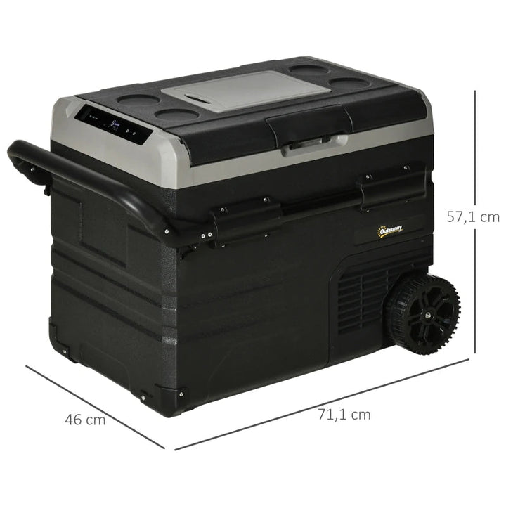 Frigorífico e Congelador de Compressor Portátil 60L Refrigerador de Carro CC 12V/24V até -20? com Ecrã LED Tátil Alça Retrátil e Rodas 71,1x46x57,1 cm Preto