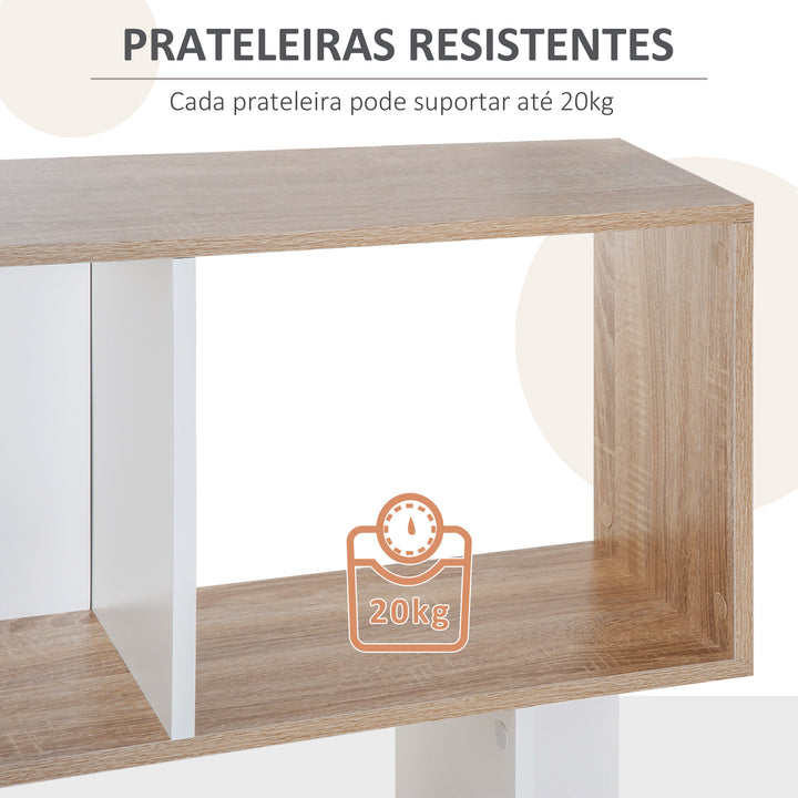 Estante para Livros Estante Alta de Parede com 5 Níveis em Forma de S Desenho Moderno para Sala de Estar Escritório 60x24x184,5cm Branco e Madeira