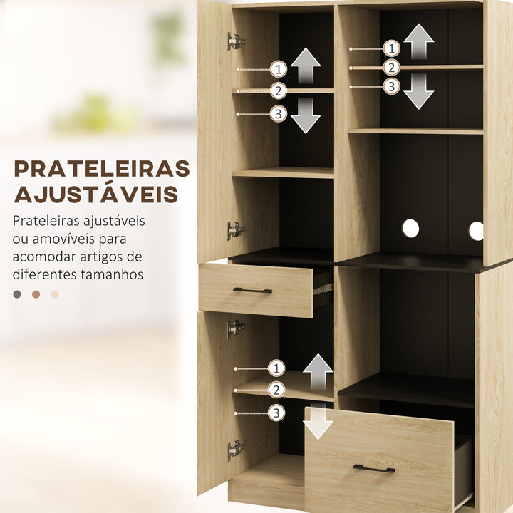 Armário de Cozinha Moderno Armário de Cozinha com 2 Gavetas 2 Armários e 4 Prateleiras Abertas Móvel Auxiliar de Cozinha 90x40x170 cm Madeira e Preto