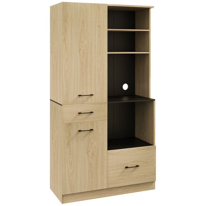 Armário de Cozinha Moderno Armário de Cozinha com 2 Gavetas 2 Armários e 4 Prateleiras Abertas Móvel Auxiliar de Cozinha 90x40x170 cm Madeira e Preto
