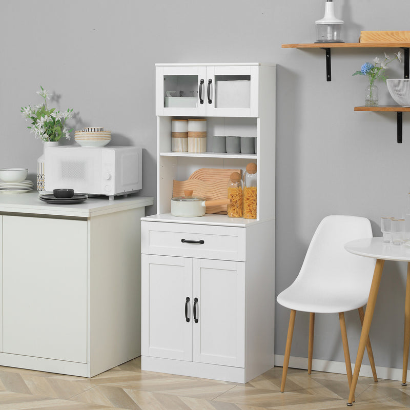 Armário de Cozinha Móvel de Cozinha com 4 Portas Gaveta e Prateleiras Ajustáveis para Sala de Jantar Estilo Moderno 60x38x161 cm Branco