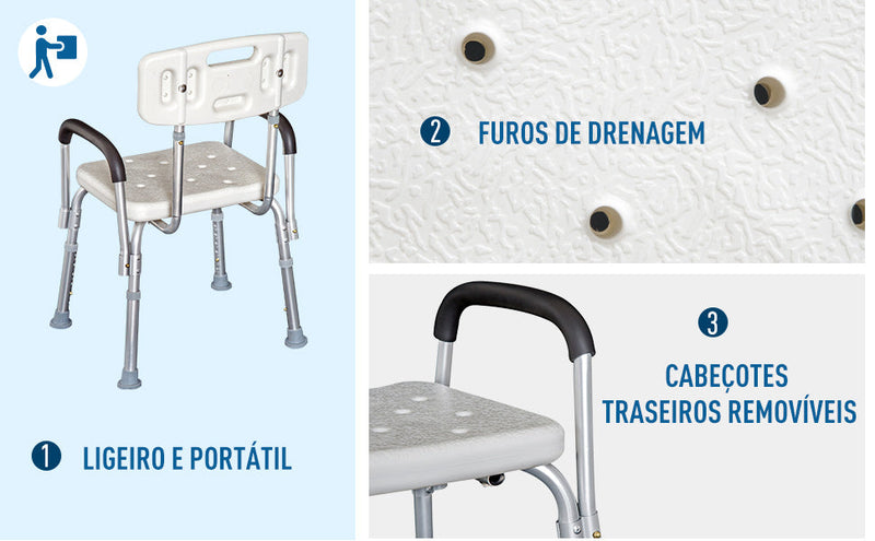 Cadeira Ortopédica Regulável para Banho- Cor: Branco- Carga: 135 kg- 46,5 x 54,2 x 72,5-85 cm