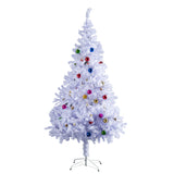 Árvore de Natal Artificial 150cm com 680 Ramos de PVC 48 Decorações Incluidas Suporte Metálico Decoração de Natal para Interiores F85x150cm Branco