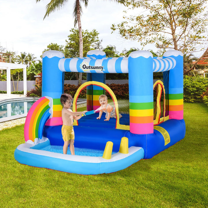 Castelo Inflável com Trampolim e Piscina para Crianças acima de 3 Anos Inclui Inflador e Bolsa de Transporte para Interior Exterior 280x170x155cm Multicor