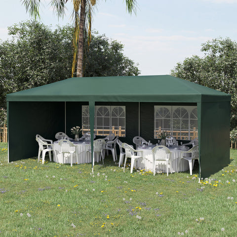 Tenda para Festas 585x295x255 cm com 4 Paredes Laterais e 2 Janelas Pérgola de Exterior com Estrutura de Aço para Festas Eventos Casamentos Verde