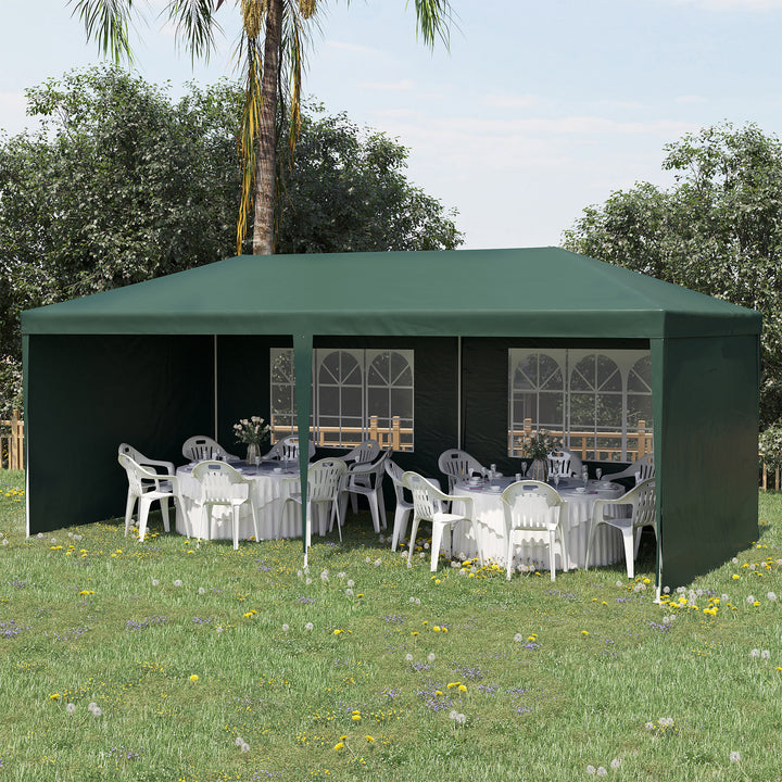 Tenda para Festas 585x295x255 cm com 4 Paredes Laterais e 2 Janelas Pérgola de Exterior com Estrutura de Aço para Festas Eventos Casamentos Verde