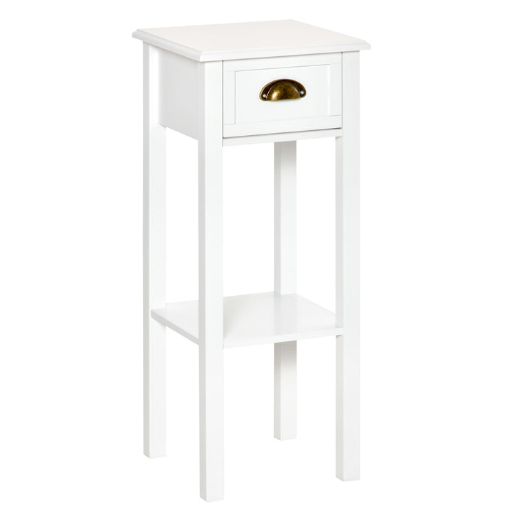 Mesa Auxiliar Mesa de Cabeceira com Gaveta e Prateleira de Armazenamento Estilo Moderno para Sala de Estar Dormitório 30x30x75cm Branco