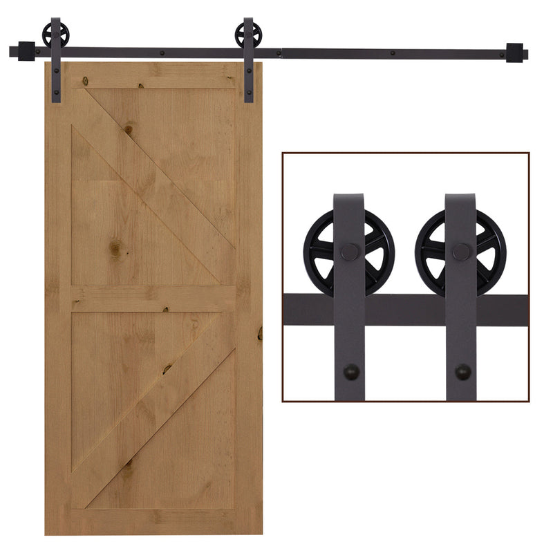 67T/183cm Ferragens para Porta Corredeira Kit de Acessórios para Porta Corredeira de Madeira com Guia de Chão Trilho de Aço de Carbono Café Escuro