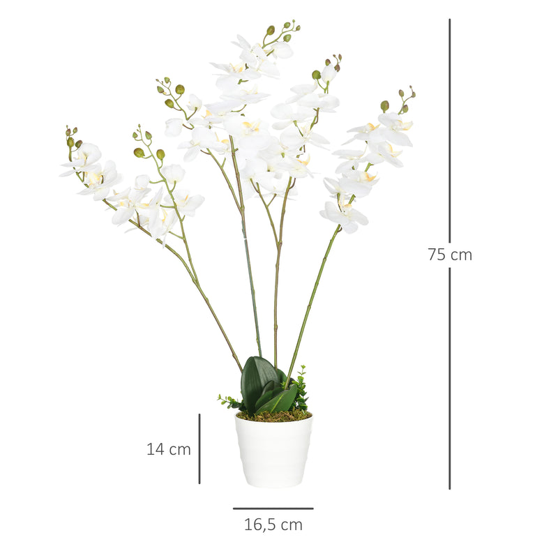 Planta Artificial Orquídea com Vaso Orquídea Artificial para Decoração de Casa Centro de Mesa Casamento Ø16,5x75 cm Branco