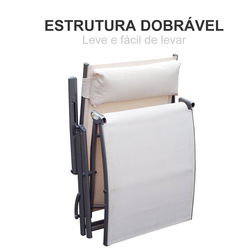 Espreguiçadeira Dobrável Encosto Ajustável para 7 Níveis com Travesseiro Resistente ao Textilene Relaxar na Piscina Exterior Terraço Camping 137x63,5x100,5 cm cm Aço