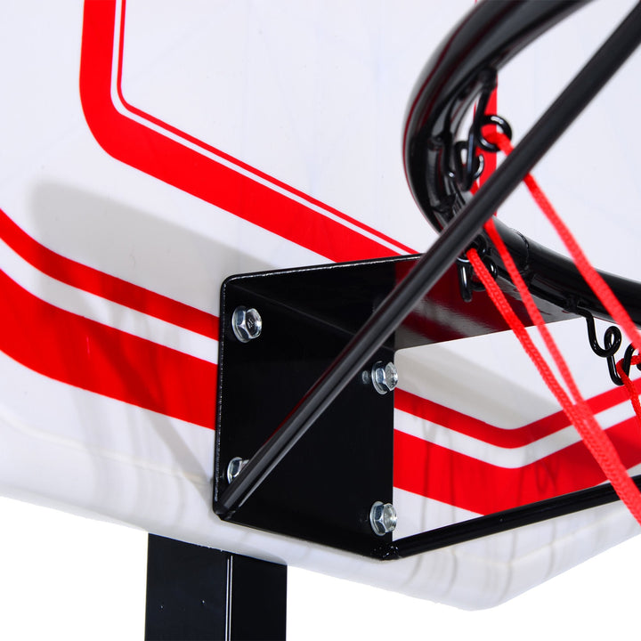 Tabela de basquetebol dobrável e ajustável em altura 150-210 cm branco preto e vermelho