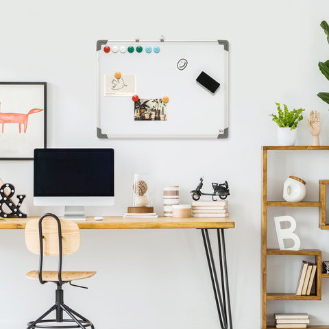 Quadro Magnético com Estrutura de Liga de Alumínio 60x45cm Quadro Magnético com Apagador 4 Marcadores e 10 Ímás para Escritório Casa