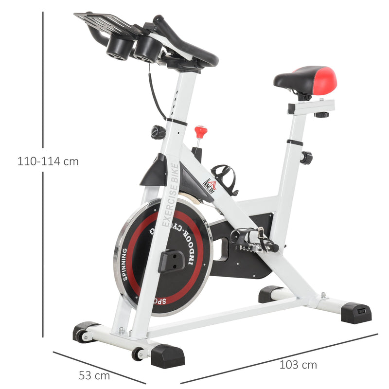 Bicicleta estática Spinning com tela LCD Sela ajustável Volante 8 kg Carga 100 kg 103x53x105-117,5 cm Branco