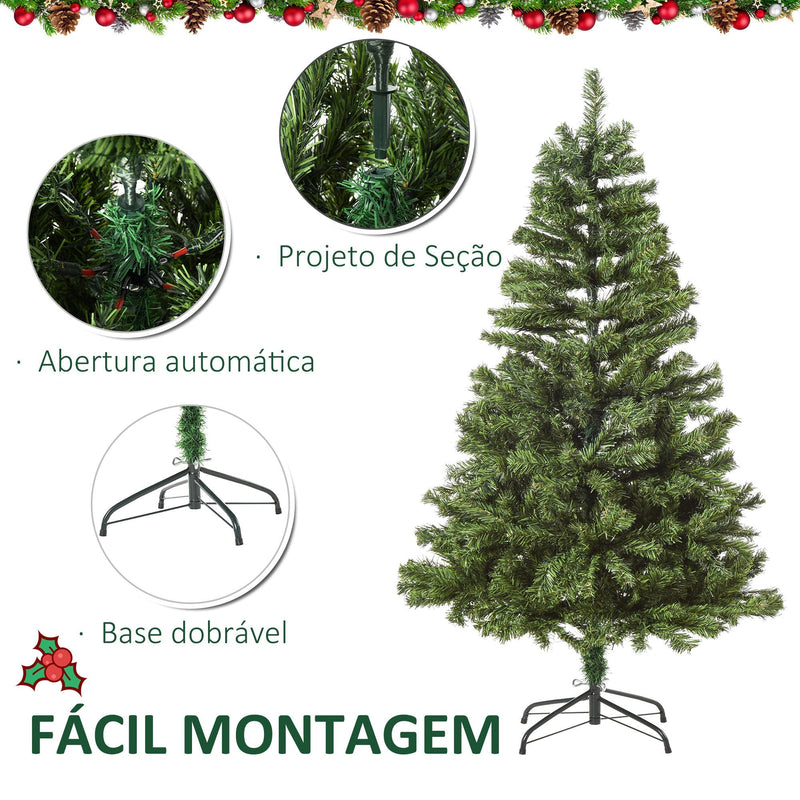 HOMCM Árvore de Natal artificial com 490 ramos 170 luzes LED Estrutura articulada com base dobrável de metal para interior F75x150 cm Verde