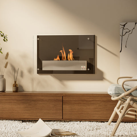 Lareira de Bioetanol de Parede 60x22x40cm Capacidade de 1,5 Combustão de 3 Horas Estufa de Bioetanol de Aço Inoxidável para Sala de Dormitório Preto
