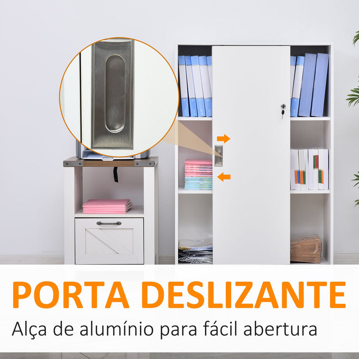 Armário de escritório com 2 portas deslizantes e 3 prateleiras 80x40x120 cm Branco