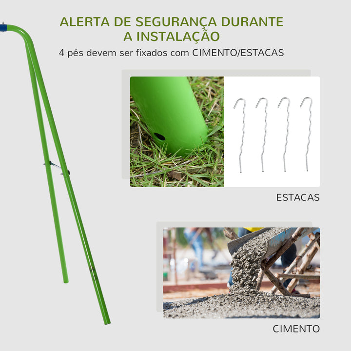 Conjunto de Baloiços de Jardim de Metal com Altura Ajustável Baloiços para Crianças acima de 3 Anos com Baloiço Duplo Baloiço para Pátio Exterior 280x140x178 cm Verde