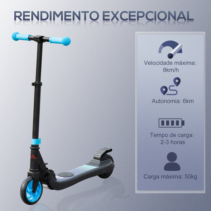 Trotinete Elétrica para Crianças acima de 6 Anos Trotinete Elétrica Dobrável com Altura Ajustável Bateria 24V Velocidade Máxima 8km/h Carga Máxima 50kg 71x36,5x75-80cm Azul