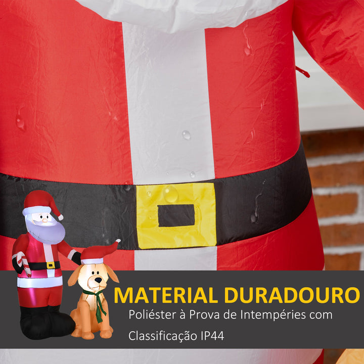 Pai Natal Insuflável com Cão 9 Luzes LED IP44 e Inflador Elétrico Decoração de Natal para Interiores Exteriores 117x80x157cm Multicolorido