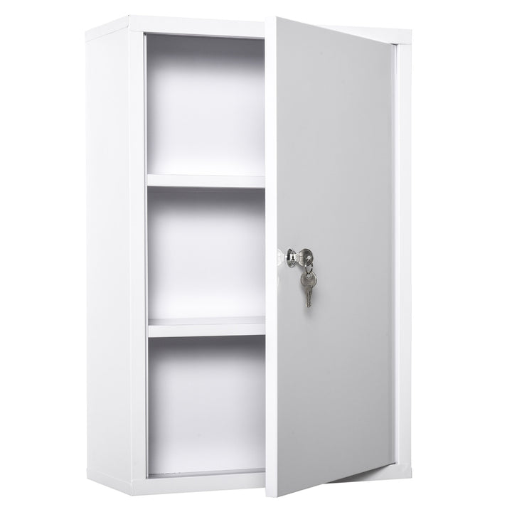 Armário Farmácia de Parede de Armário para Medicamentos de Metal com 3 Prateleiras de Armazenamento e Fechadura com 2 Chaves para Casa de Banho Cozinha 40x18x60cm Branco