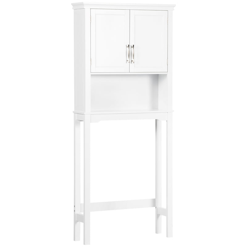 Armário sobre Sanita Armário Alto para Lavadora com 2 Portas Prateleira Interior Ajustável e 1 Prateleira de Armazenamento para Casa de Banho WC Carga 30kg Anti-Tombamento 71x20,5x165cm Branco