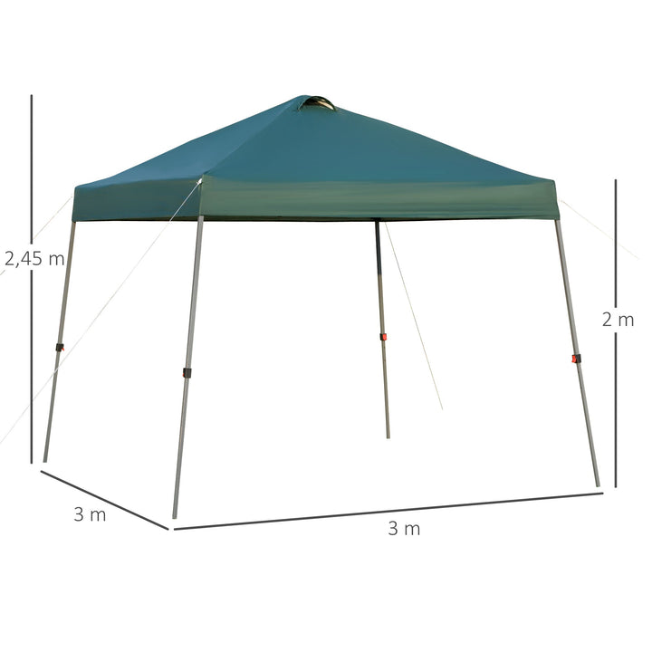 Tenda de jardim portátil dobrável de 3x3m com bolsa de transporte rodas de aço para Camping verde