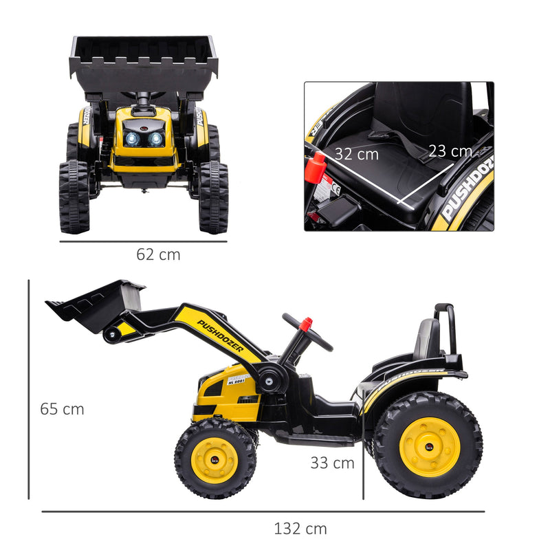 Trator Escavadeira Elétrica para Crianças acima de 3 Anos Veículo Infantil com Pá Bateria 6V Música e Luzes 132x62x65 cm Preto e amarelo