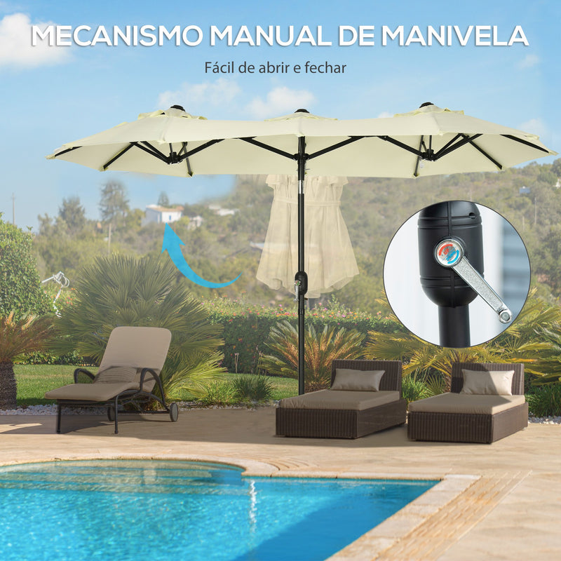 Chapéu de Sol Duplo 285x147x227cm Chapéu de Sol de Jardim com Inclinação de 45° Manivela Estrutura de Aço para Pátio Varanda Piscina Bege