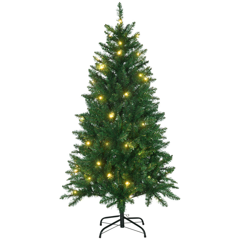 Árvore de Natal Artificial Altura 150cm Ignífugo com 502 Ramos 150 Luzes LED IPX2 8 Modos Folhas de PVC Base Dobrável e Suporte Metálico Decoração de Natal para Interiores Verde