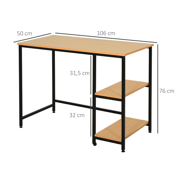 Mesa para Computador com 2 Prateleiras Pés Ajustáveis ??106x50x76 cm Cor Madeira