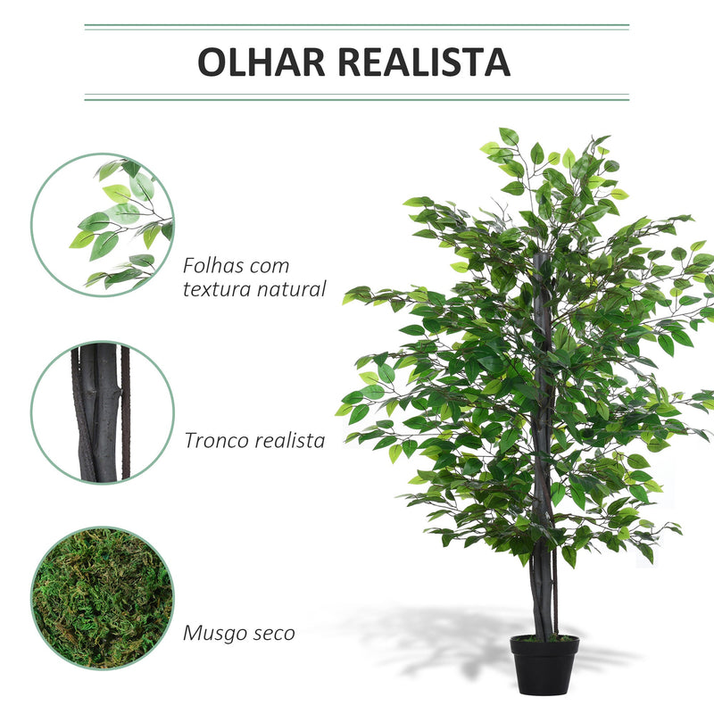 Ficus artificiais com 145 cm de altura 756 folhas com vaso para decoração interior e exterior verde