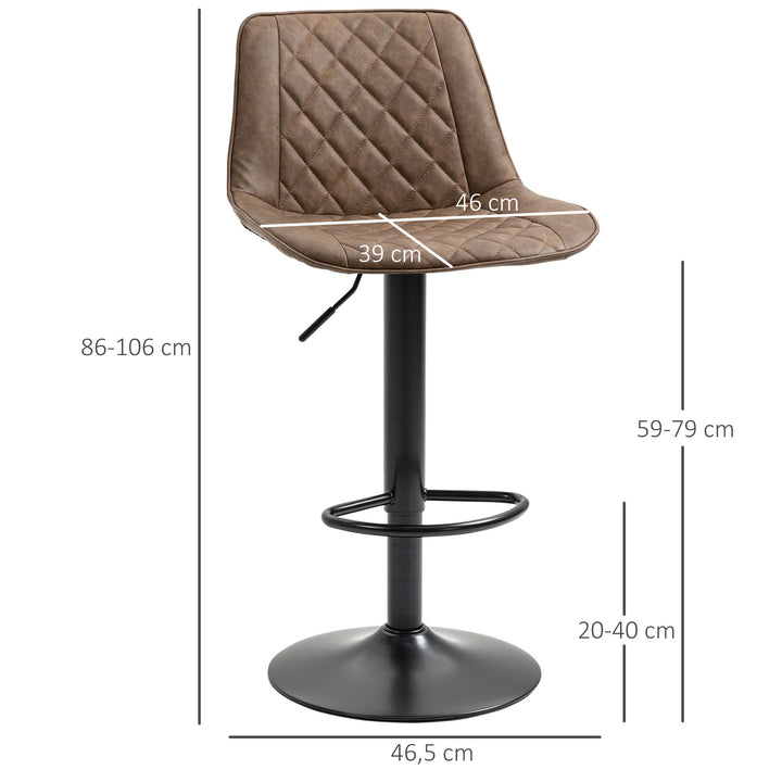 Conjunto de Bancos de Bar Estofados em PU Bancos Altos de Sala de Jantar com Altura Ajustável Assento Giratório e Apoio para os Pés Carga Máxima 120kg 46,5x51x86-106cm Marrom