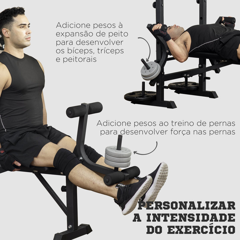 Banco de Pesos Multi Funcional Banco de Musculação Ajustável em 6 Posições para Treinamento de Corpo Inteiro em Ginásio Casa Carga Máxima 150kg 180x134x200cm Prata e Preto