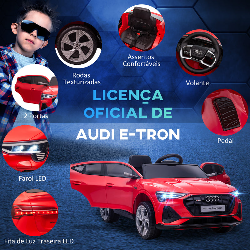 Carro Elétrico Audi E-Tron 12V para Crianças acima de 3 Anos com Controle Remoto Faróis Buzina Música MP3 TF USB e Abertura da Porta 3-8km/h 108x60x47cm Vermelho