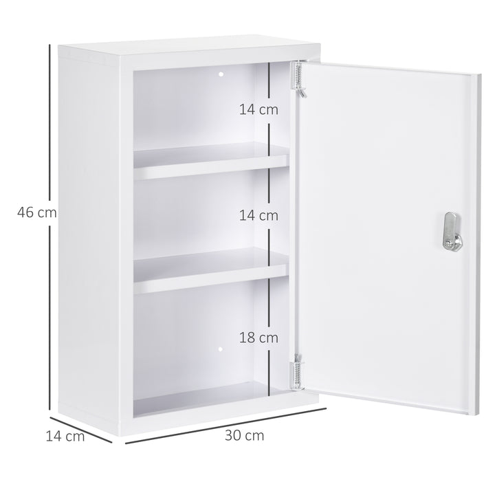 Armário Farmácia de Parede Armário de Medicamentos de Aço com 3 Prateleiras de Armazenamento e 2 Chaves para Casa de Banho 30x14x46 cm Branco